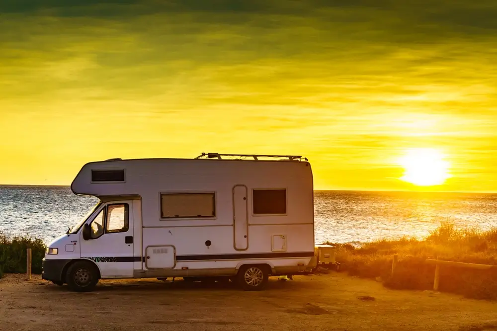 Campervan at sunrise on Ningaloo Station