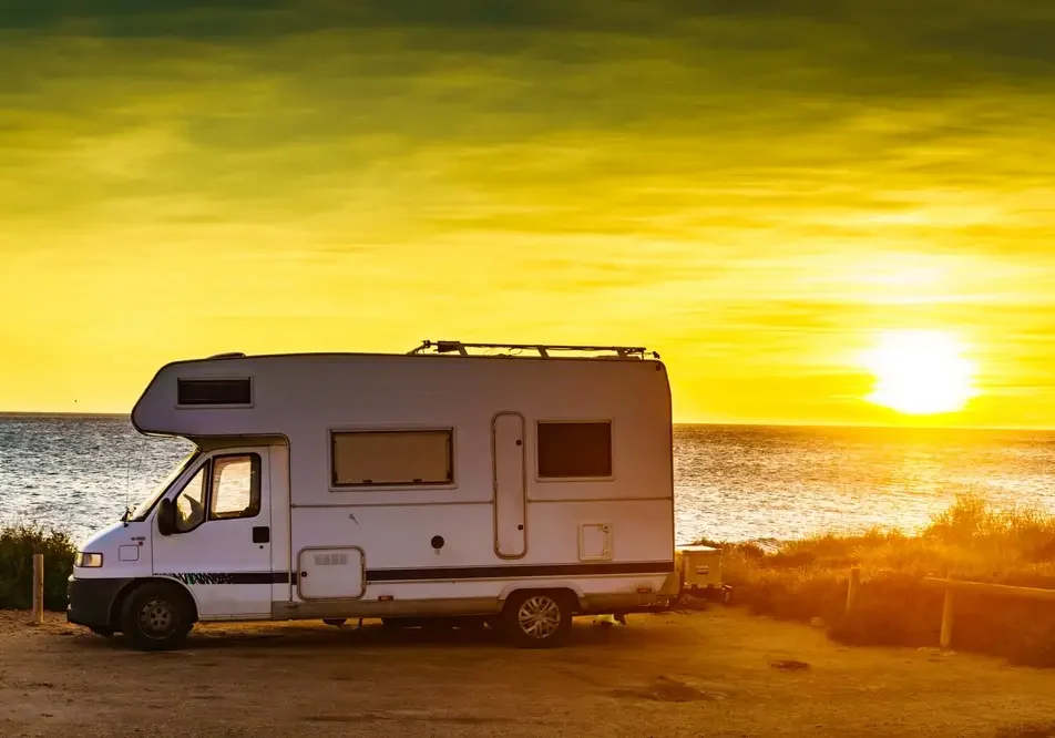 Campervan at sunrise on Ningaloo Station